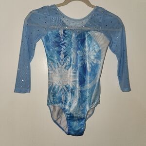TFJH E Girls Gymnastics Leotard Snowflake Sparkle Shiny Mesh Top Frozen Inspire